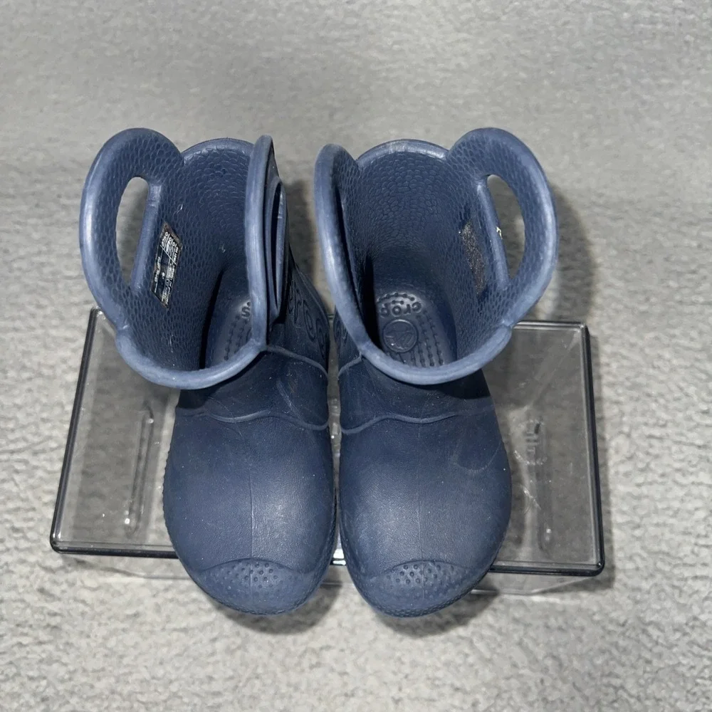 Crocs Handle It Rain Boots Youth Sz C6 Black Croslite Rubber‎ Pull On Handles